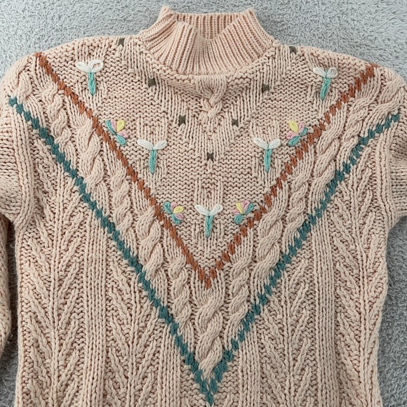 One Step Up Sweaters - Vintage One Step Up Sweater Women's‎ Medium Hand Knit Embroidered Mock Neck 90s